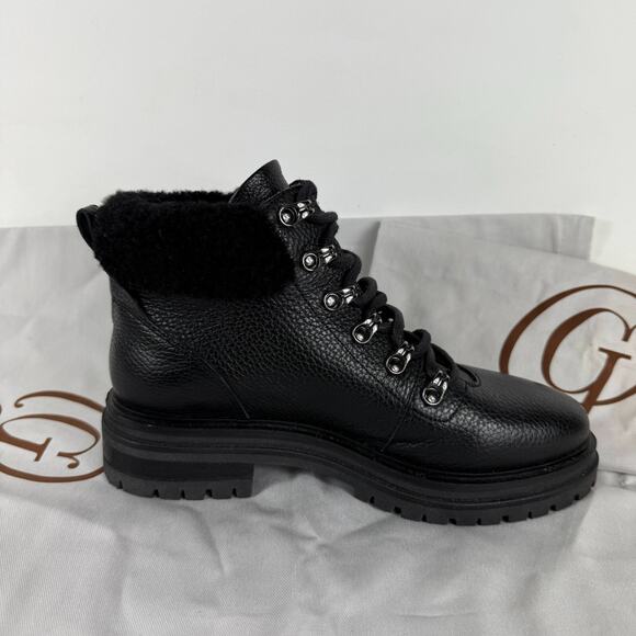 M. Gemi Alpi Combat Boots Women's 8 Black Leather Shearling Fur Trim Lace Up - Picture 3 of 10